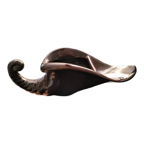 Vtg Art Pottery Large Brown Cornucopia Fall Thanksgiving Planter Hobbiest 1983 - Picture 2 of 6